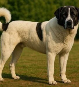 Bulgarijos aviganis stovintis pievoje Bugivugi