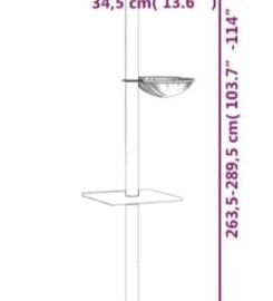 Draskyklė katėms iki lubų, tamsiai pilka, 263,5–289,5cm