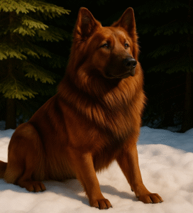 Shiloh aviganis sėdintis sniege Bugivugi