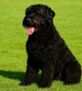 Juodasis rusų terjeras žolėje Bugivugi