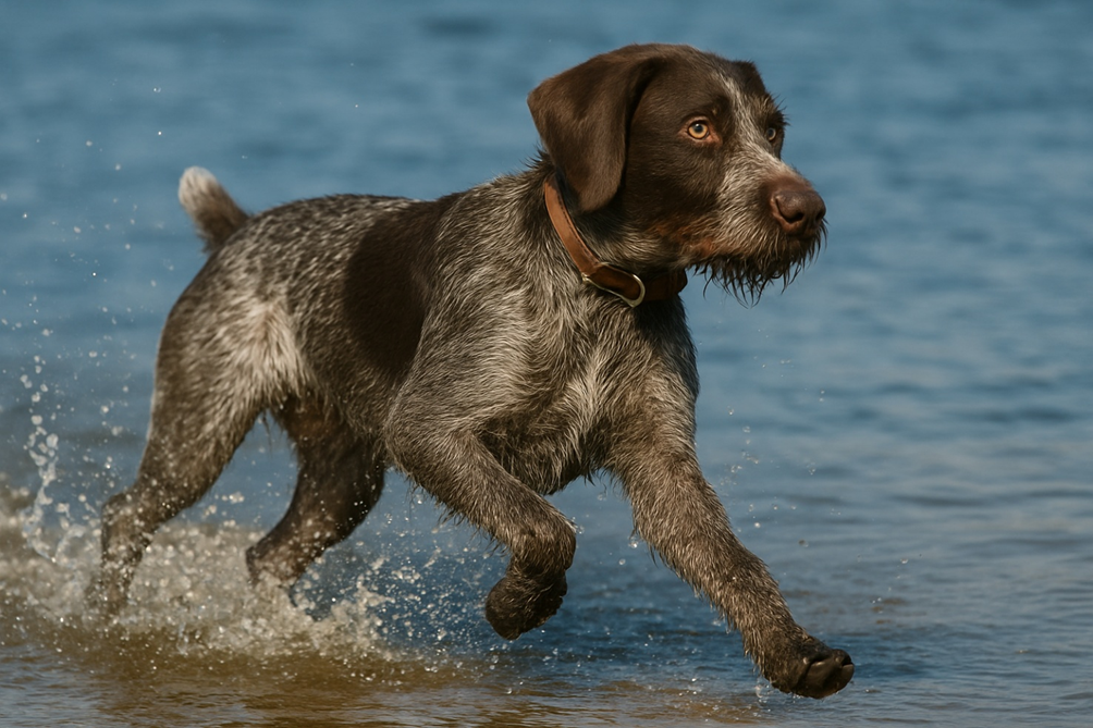 Vokiečių Dratharas šuo vandenyje Bugivugi