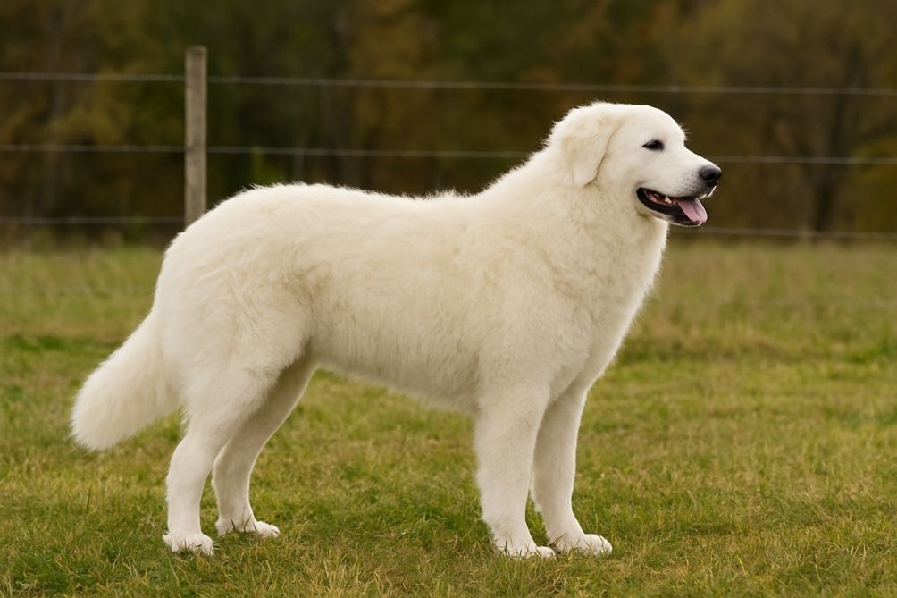 kuvasas baltas šuo stovintis pievoje Bugivugi