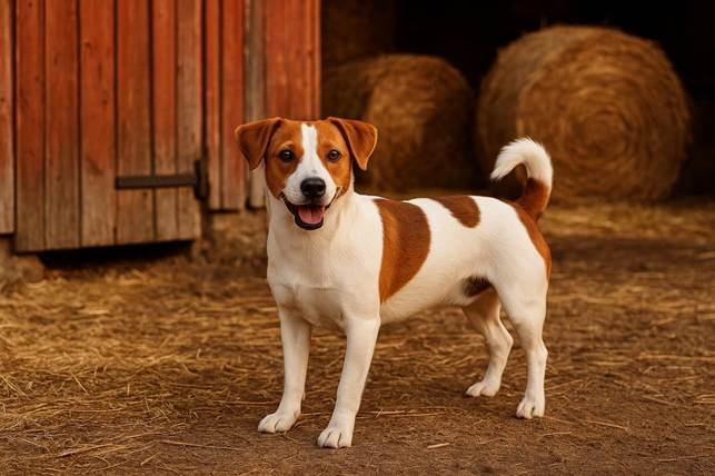 Danų–švedų fermerio šuo lauke Bugivugi
