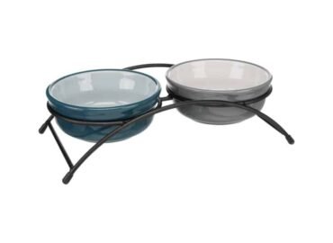 Šuns dubenėlių komplektas su stovu