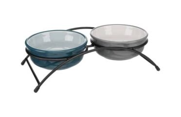 Šuns dubenėlių komplektas su stovu