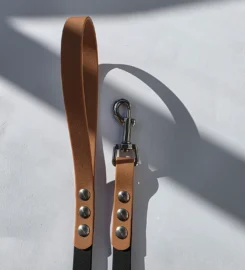 Pavadėlis dengtas pvc, juodas su ruda rankena