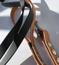 Pavadėlis dengtas pvc, juodas su ruda rankena