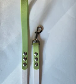 Pavadėlis dengtas pvc, baltas su žalia rankena