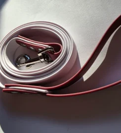 Pavadėlis dengtas pvc, baltas su bordo rankena