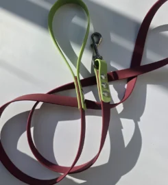 Pavadėlis dengtas pvc, bordo su žalia rankena