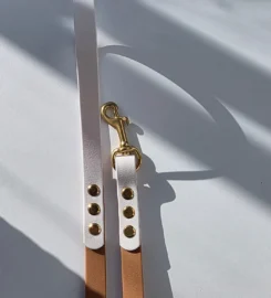 Pavadėlis dengtas pvc, rudas su balta rankena