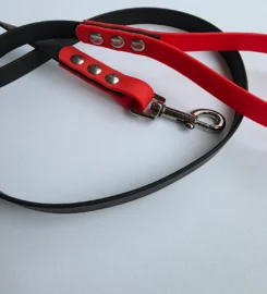 Pavadėlis dengtas pvc, raudonas su juoda rankena