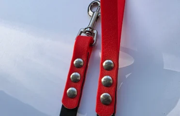 Pavadėlis dengtas pvc, juodas su raudona rankena