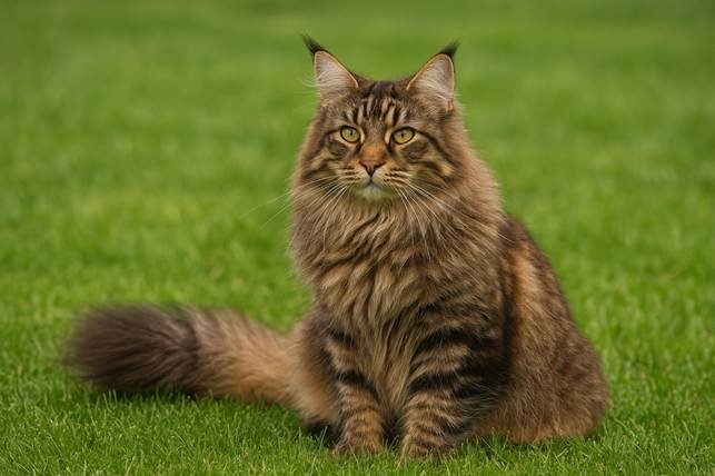 Meino meškėnas rudos rainos spalvosėdi žolėje Bugivugi