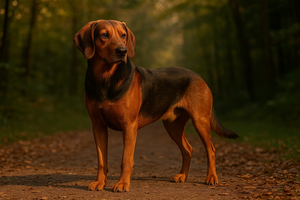 Serbų skalikas stovintis miške Bugivugi