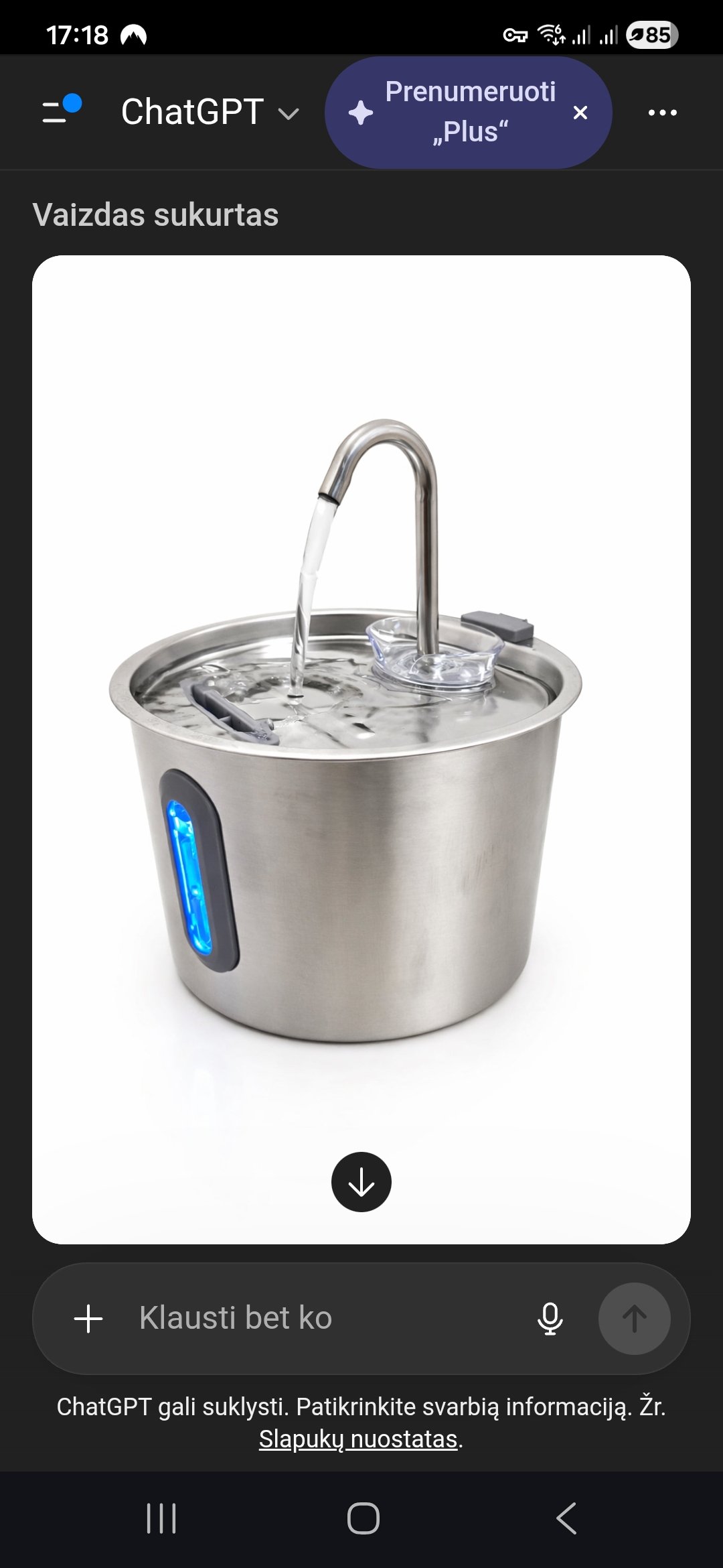 Katės girdykla fontanėlis